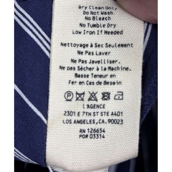 L'Agence Cameron Silk Maxi Shirt Dress Navy White Stripe Belted Small - Picture 7 of 9